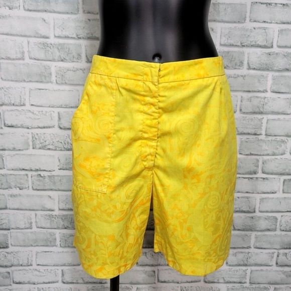 Vintage 60s Lilly Pulitzer Womens 28" Yellow Orange Neon Swirl Bermuda Shorts - Picture 1 of 9